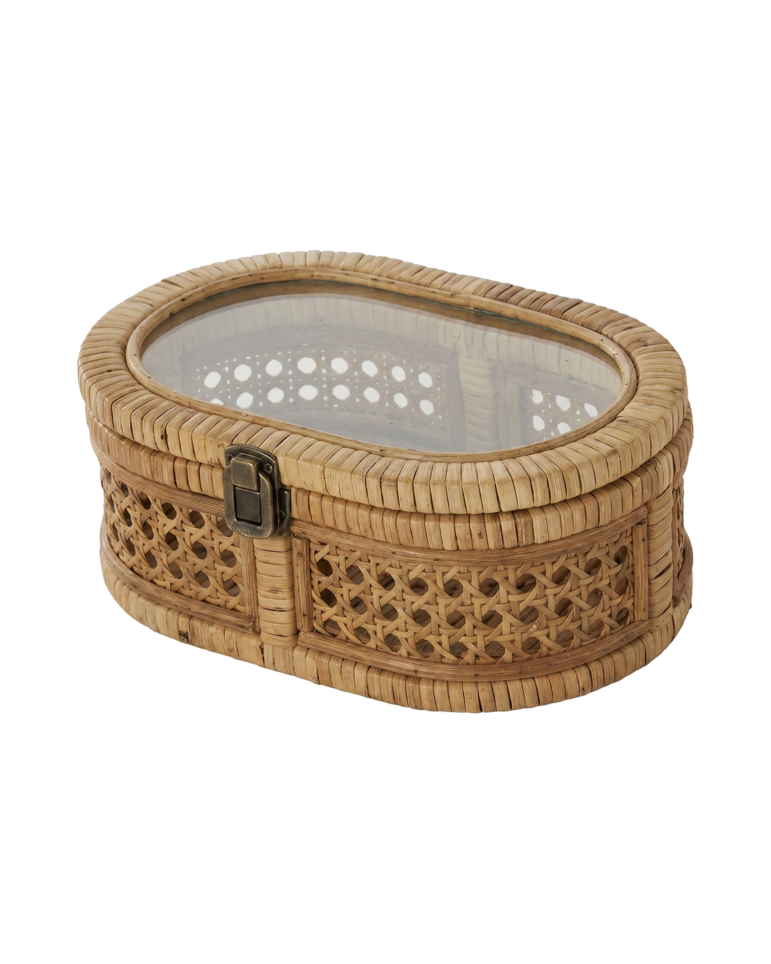 CAJA OVALADA DE RATTAN CON CRISTAL CHICA