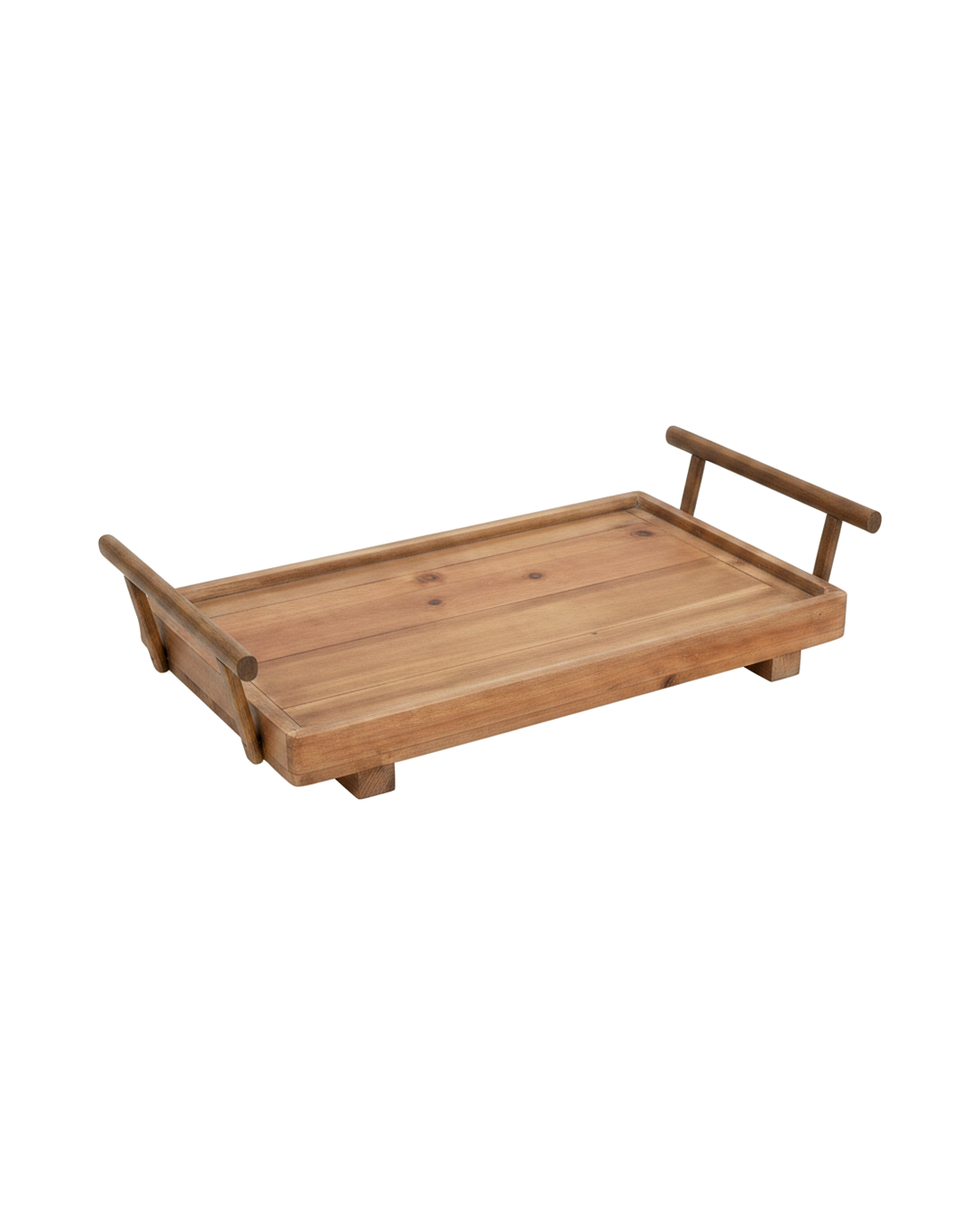 CHAROLA RECTANGULAR DE MADERA CON ASA DORADA