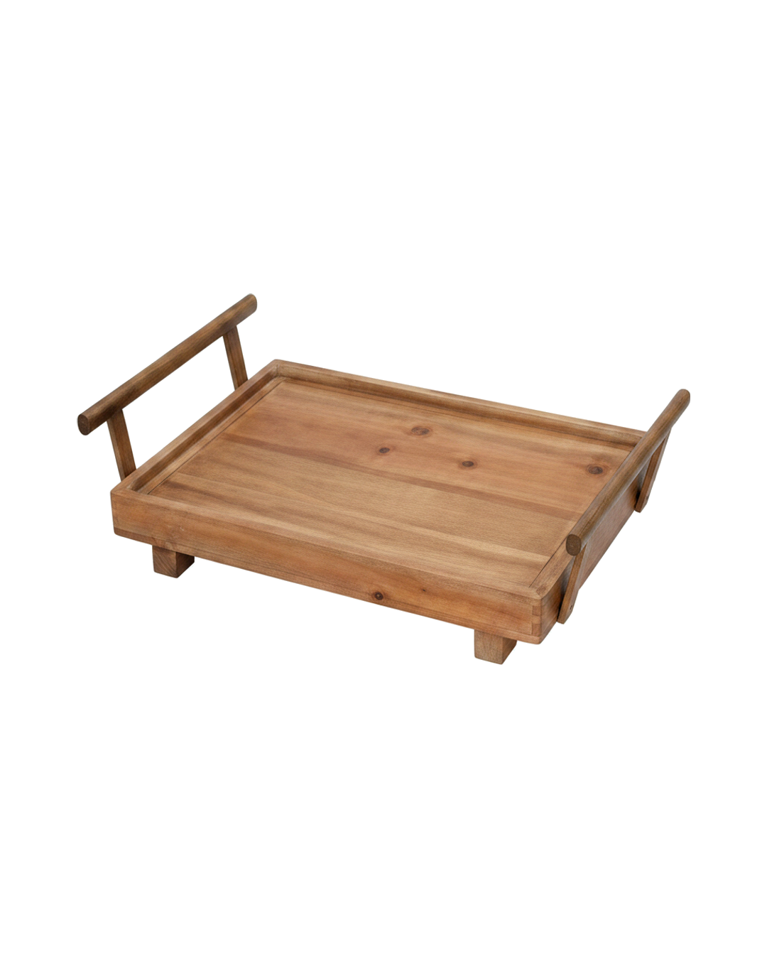 CHAROLA RECTANGULAR DE MADERA CON ASA DORADA CHICA