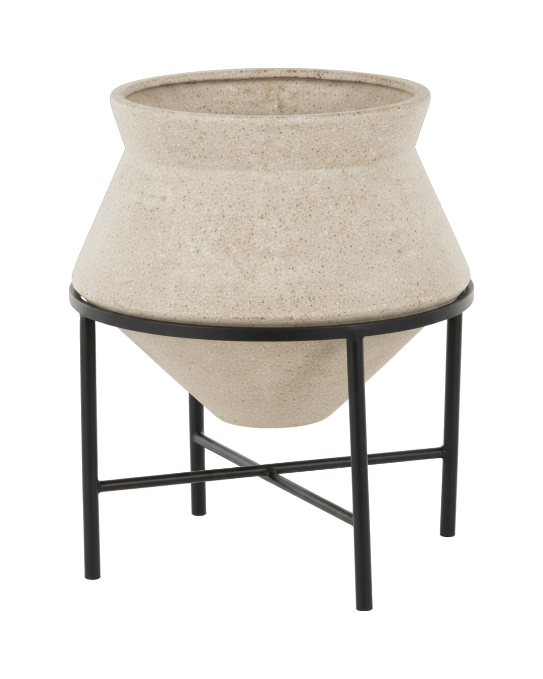 MACETA BEIGE BASE DE METAL CHICA