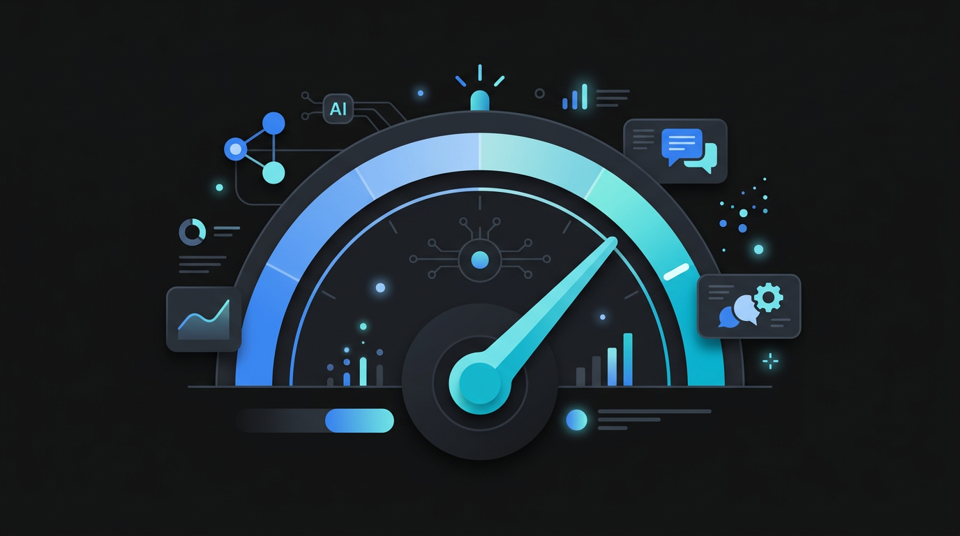 Gráfico visual del Net Agent Score como un velocímetro - alt="Net Agent Score como indicador de rendimiento IA"