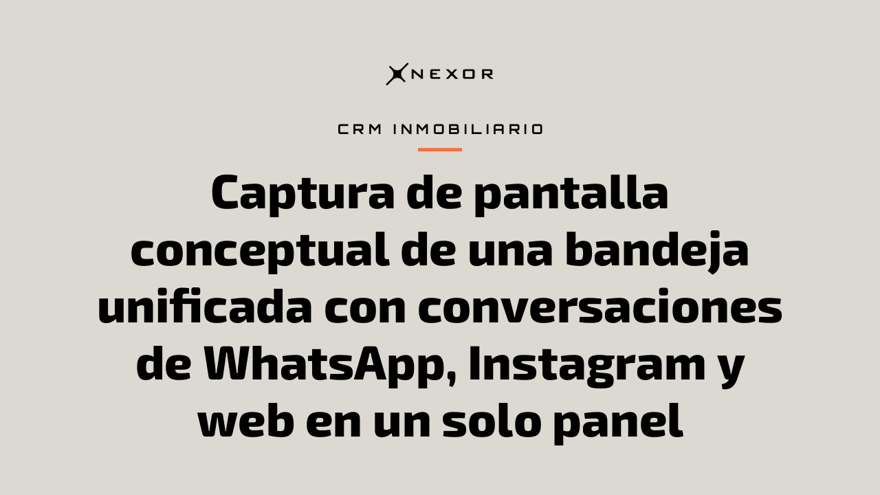 Captura de pantalla conceptual de una bandeja unificada con conversaciones de WhatsApp, Instagram y web en un solo panel
