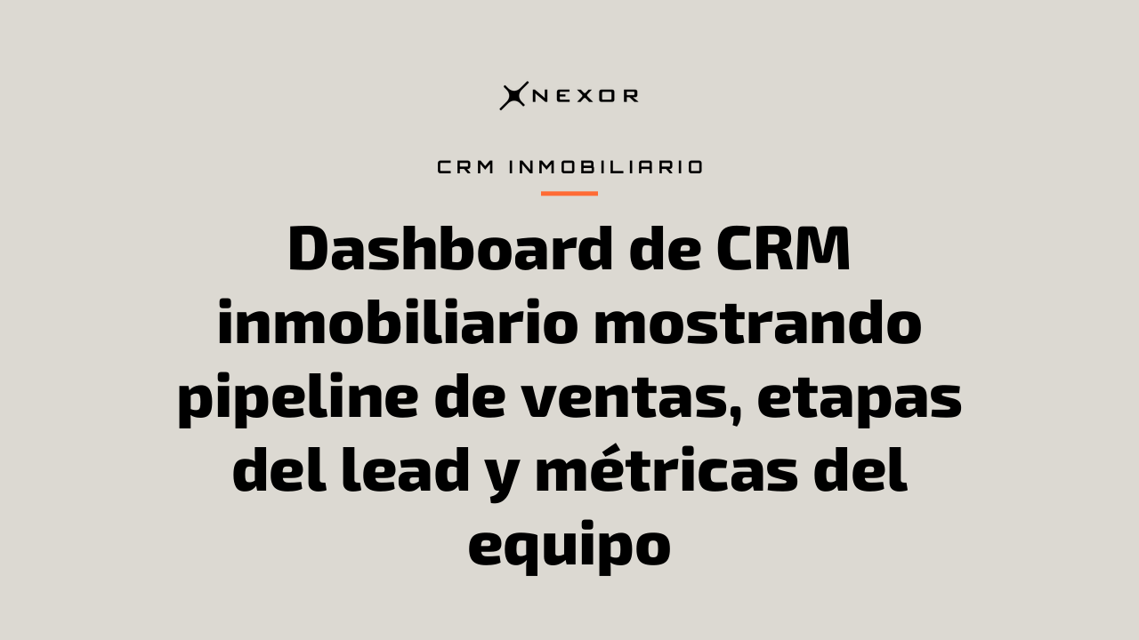 Dashboard de CRM inmobiliario mostrando pipeline de ventas, etapas del lead y métricas del equipo