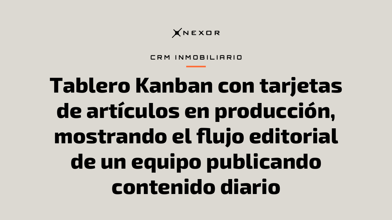 Tablero Kanban con tarjetas de artículos en producción, mostrando el flujo editorial de un equipo publicando contenido diario