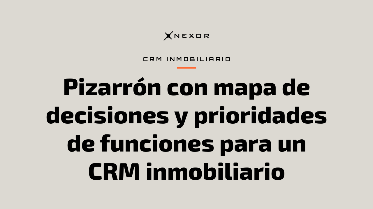 Pizarrón con mapa de decisiones y prioridades de funciones para un CRM inmobiliario