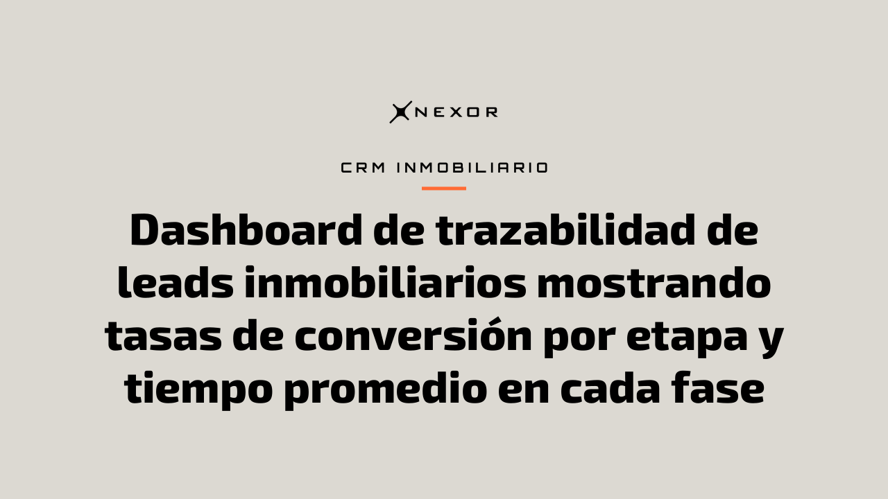 Dashboard de trazabilidad de leads inmobiliarios mostrando tasas de conversión por etapa y tiempo promedio en cada fase
