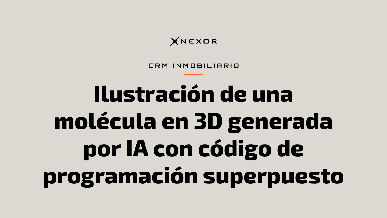 Ilustración de una molécula en 3D generada por IA con código de programación superpuesto