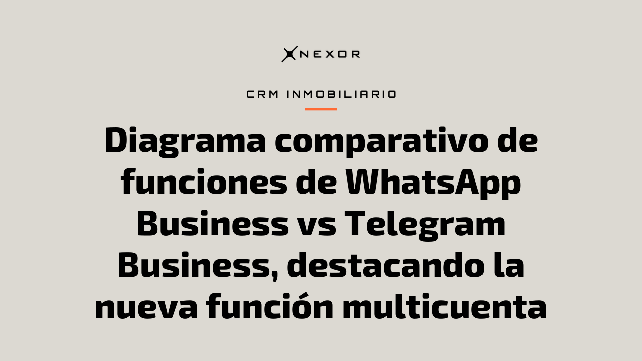 Diagrama comparativo de funciones de WhatsApp Business vs Telegram Business, destacando la nueva función multicuenta
