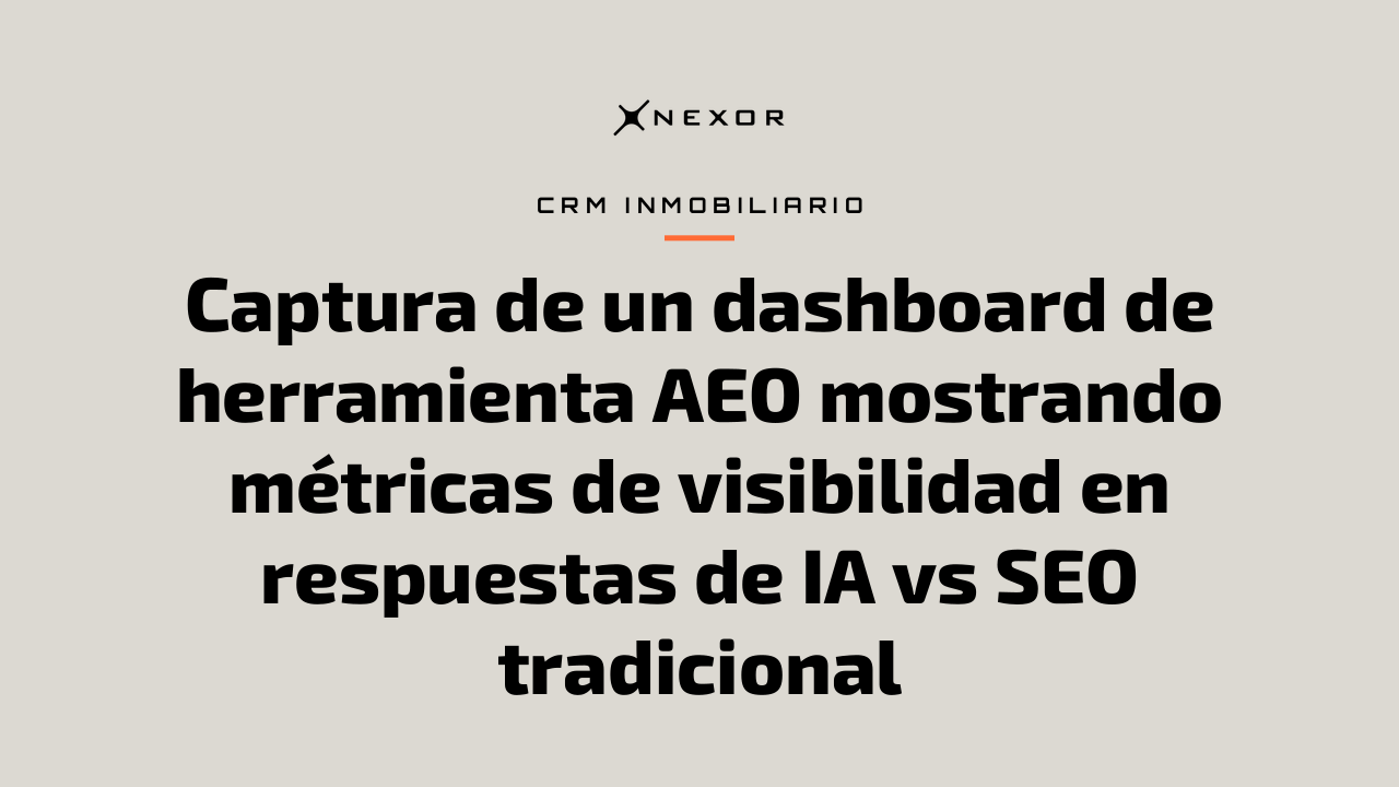 Captura de un dashboard de herramienta AEO mostrando métricas de visibilidad en respuestas de IA vs SEO tradicional